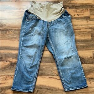 Indigo Blue Maternity Capri Jeans Size 1X Stretch Denim Cute Back Pockets